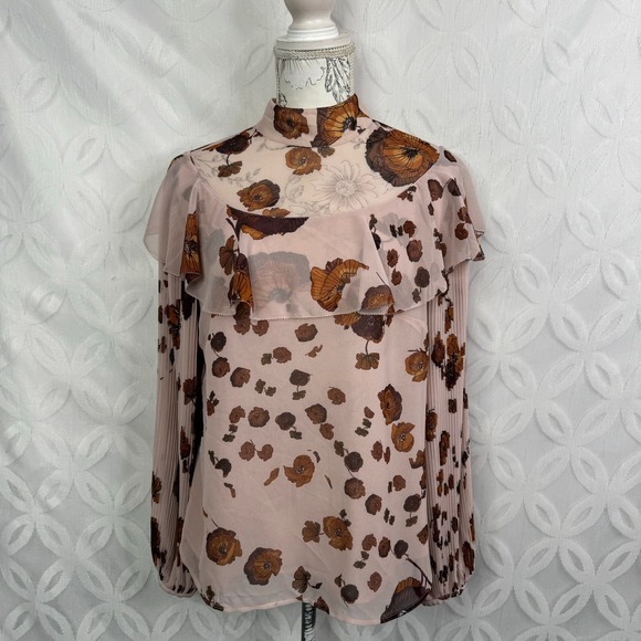 Chelsea28‎ Floral Long Sleeve Mock Neck Sheer Blouse Size M - Picture 3 of 9